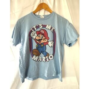 Nintendo Super Mario Bros Its Me Mario Graphic T-Shirt Blue Kids Youth XL
